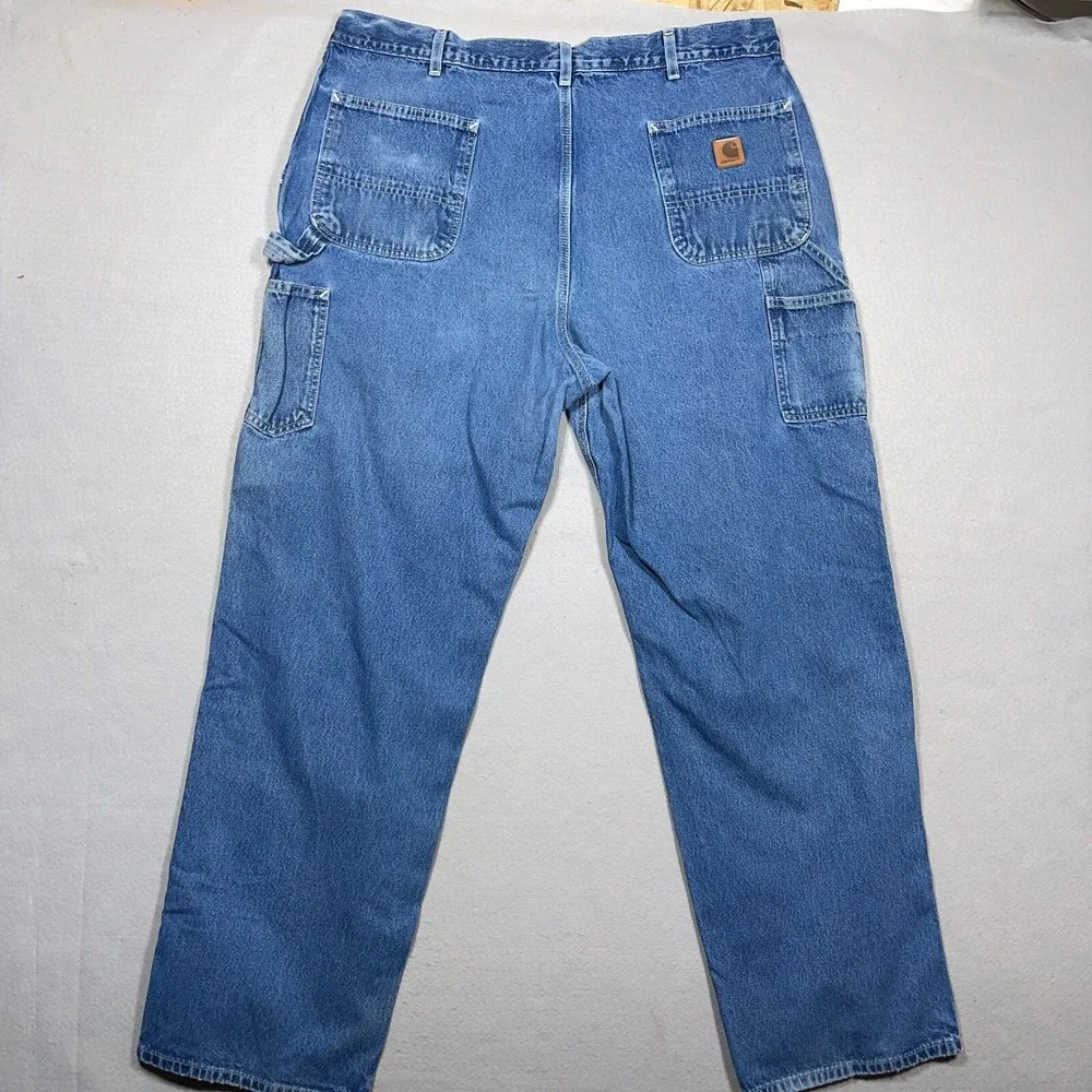 Carhartt Dungaree Jeans Men 42x34 Original Fit Blue Denim Carpenter Workwear